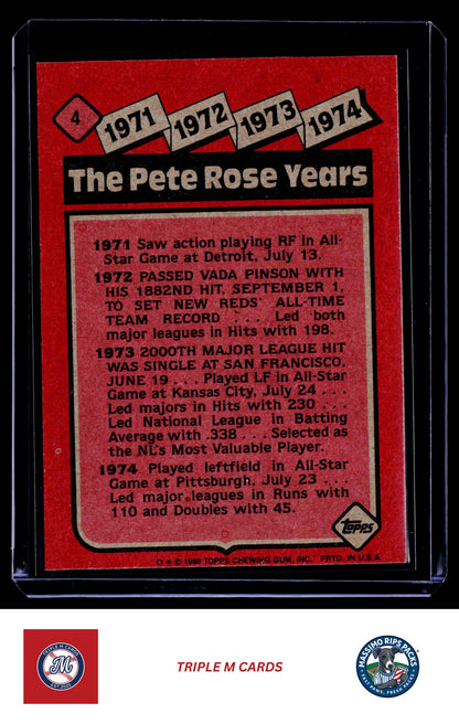 1986 Topps #4 The Pete Rose Years: 1971-1974 TPRY