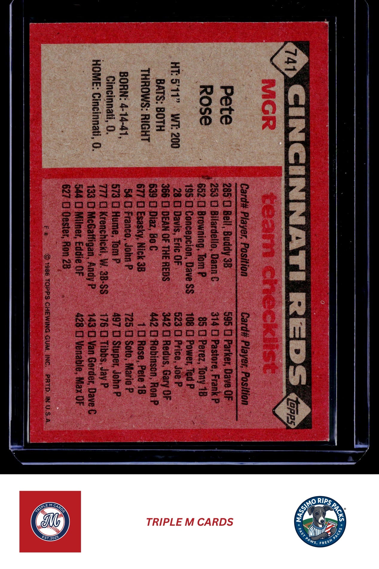 1986 Topps #741 Pete Rose