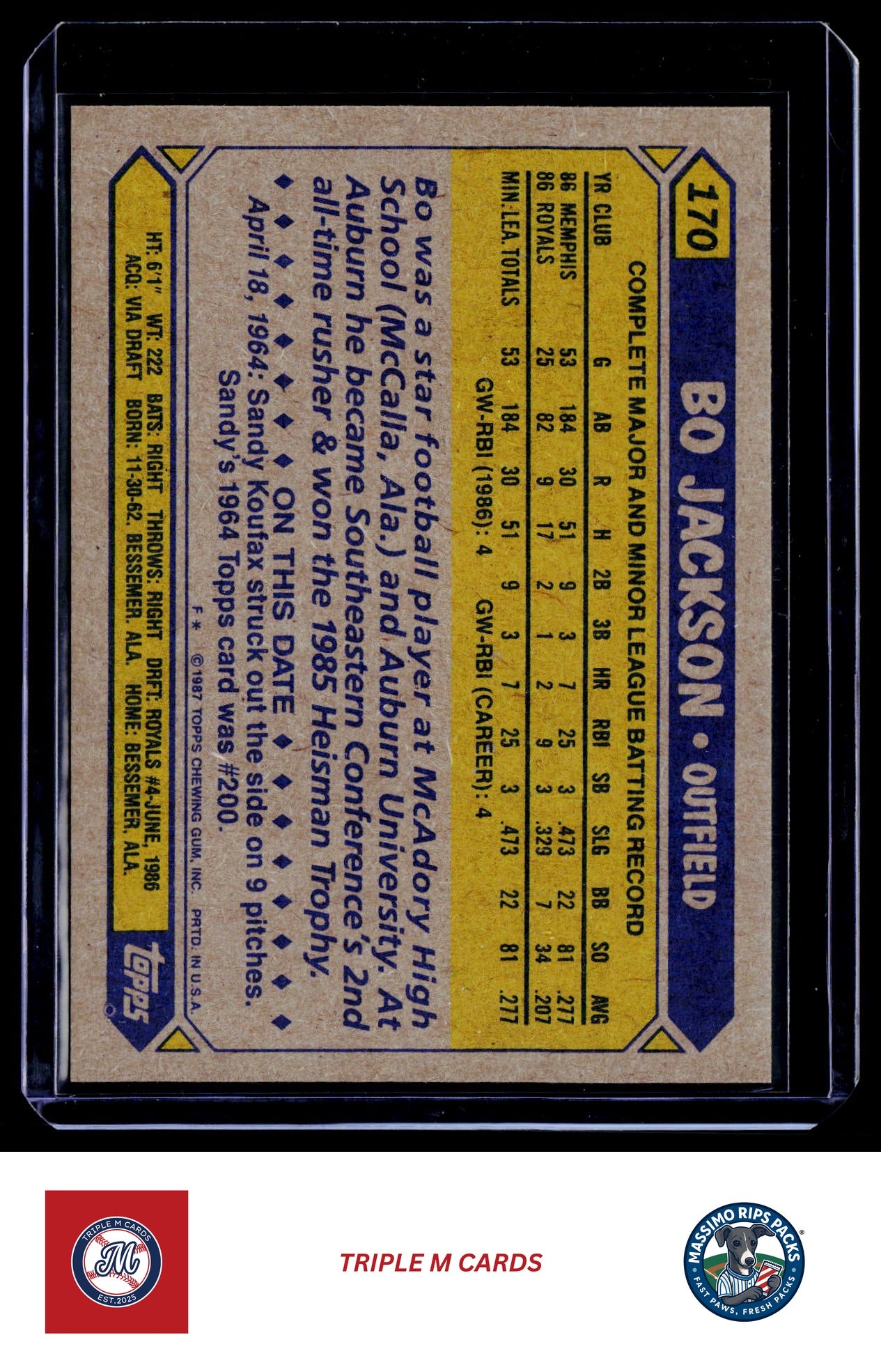 1987 Topps #170 Bo Jackson