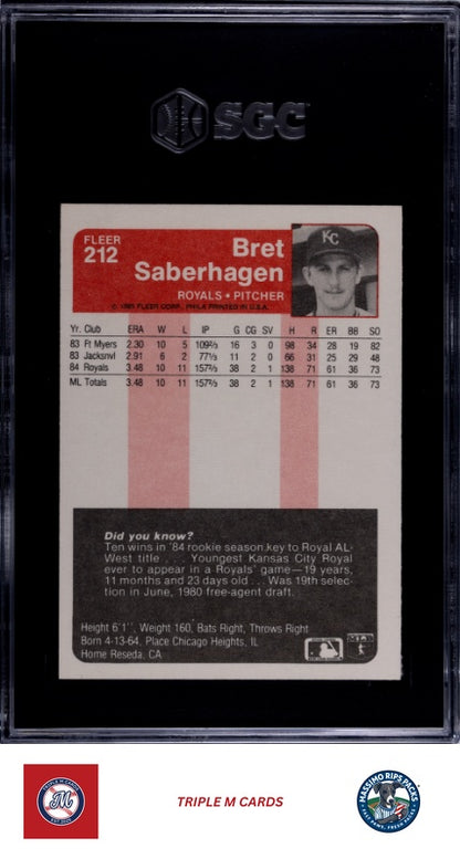 1985 Fleer #212 Bret Saberhagen SGC 8.5