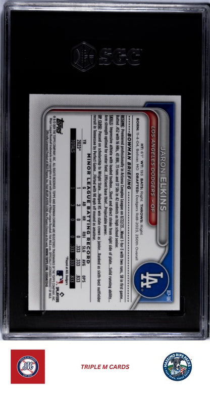 2024 Bowman #BCP-106 Jaron Elkins Chr. Pros. Blue RayWave Ref. /150 SGC 9.5