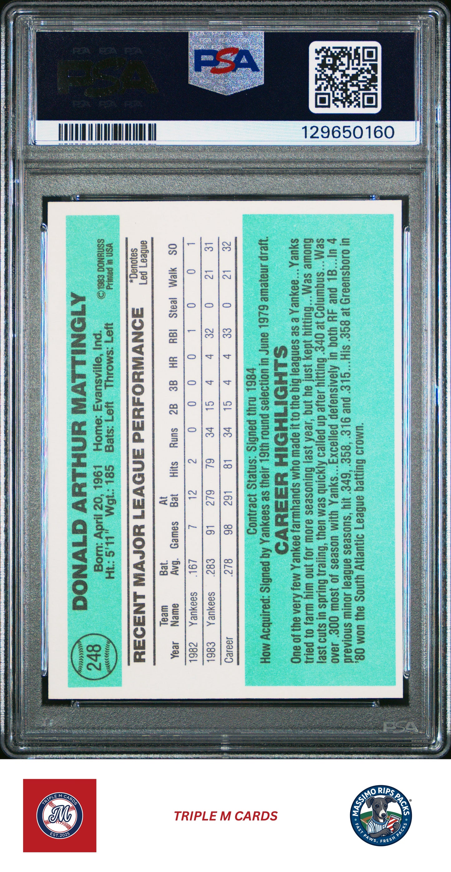 1984 Donruss #248 Don Mattingly PSA 7