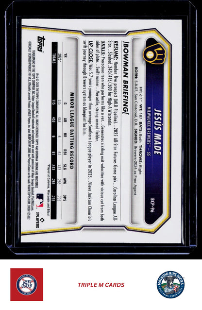 2026 Bowman #BCP-96 Jesús Made Chrome Prospects Speckle Refractor #/299