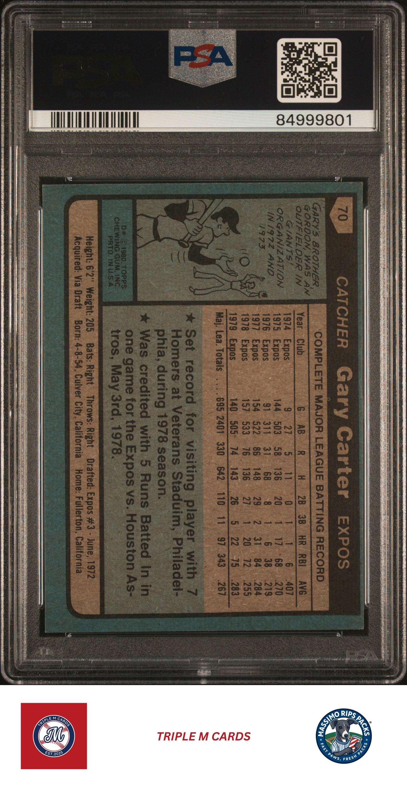 1980 Topps #70 Gary Carter PSA 7