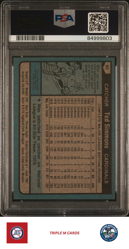 1980 Topps #85 Ted Simmons PSA 7