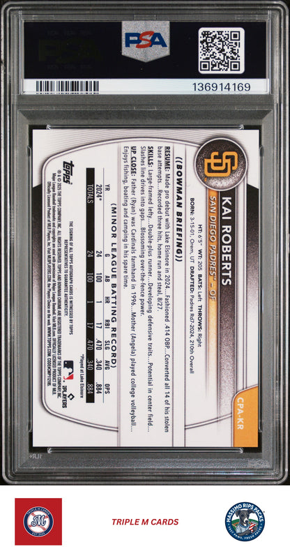 2025 Bowman Chrome #CPA-KR Kai Roberts Prospect Autographs PSA 9
