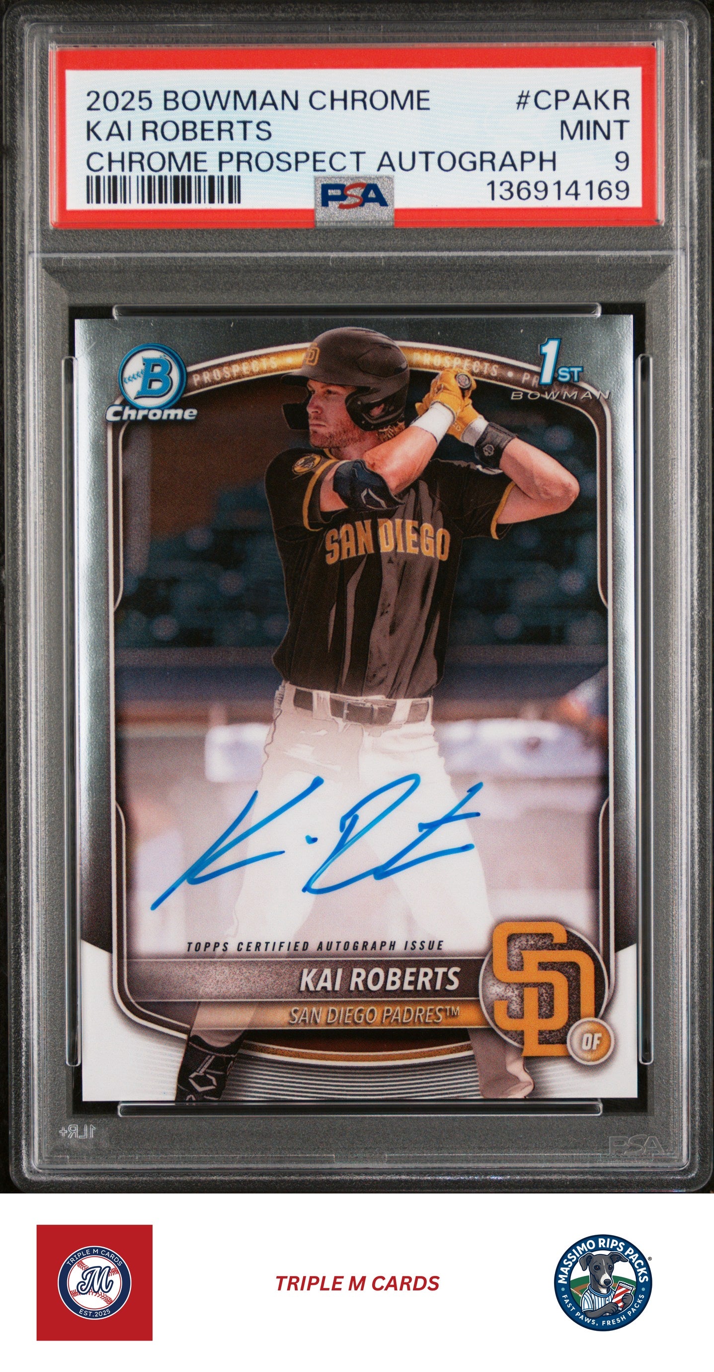 2025 Bowman Chrome #CPA-KR Kai Roberts Prospect Autographs PSA 9