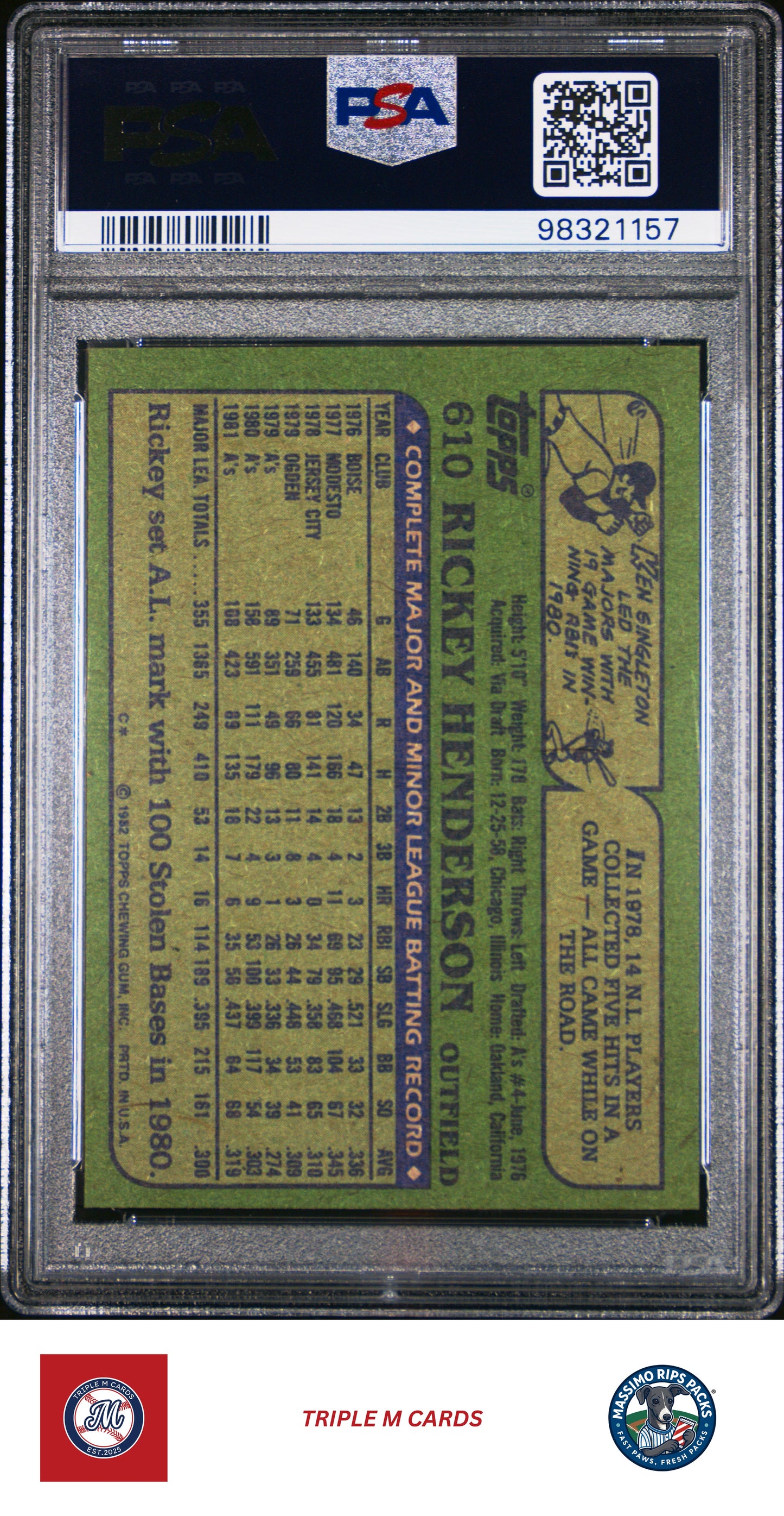 1982 Topps #610 Rickey Henderson PSA 6