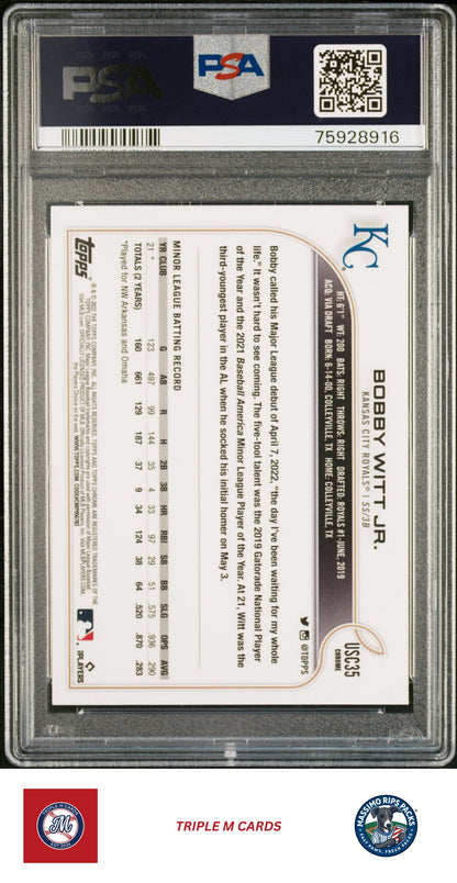 2022 Topps Chrome Update #USC35 Bobby Witt Jr. Purple Refractor PSA 8