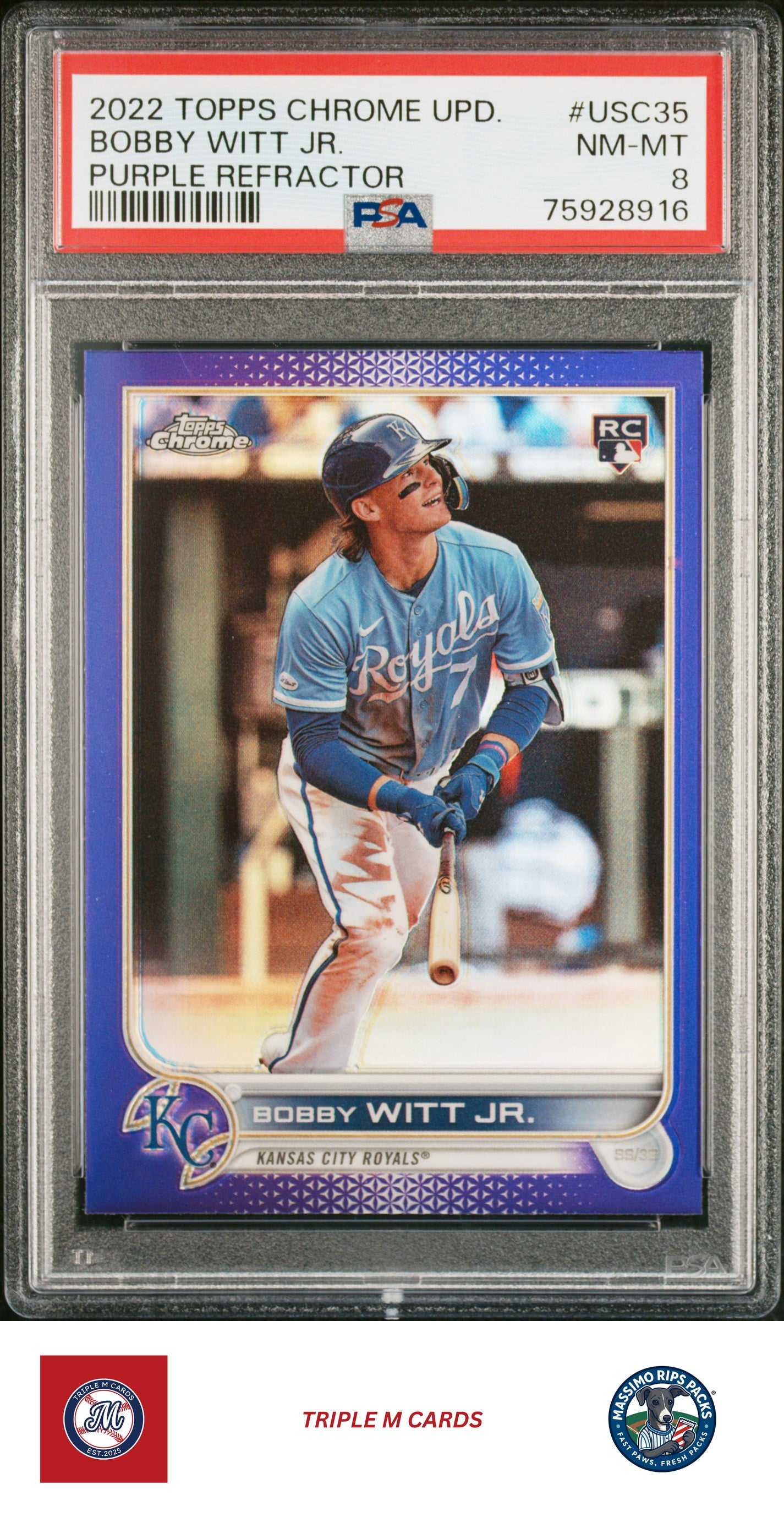 2022 Topps Chrome Update #USC35 Bobby Witt Jr. Purple Refractor PSA 8