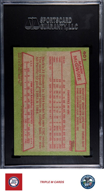 1985 Topps #401 Mark McGwire SGC 8