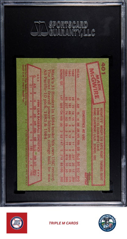 1985 Topps #401 Mark McGwire SGC 8