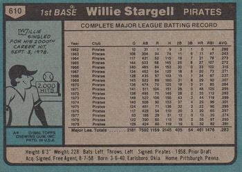 1980 Topps #610 Willie Stargell PSA 7